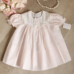 Pink Heirloom Dress Vintage Feltman Brothers Pintucks Lace Inlay RARE FIND NB/3M